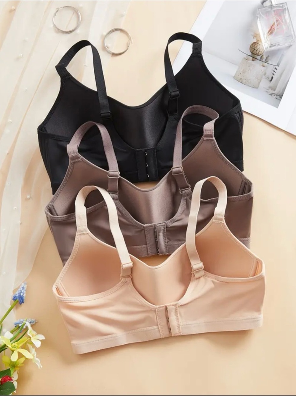 Seamless Comfort Front-Closure Bra - Black, Taupe, Nude